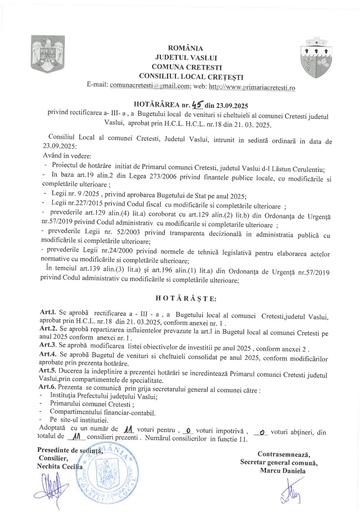 HCL nr  45  rectificarea a 3 a Buget local