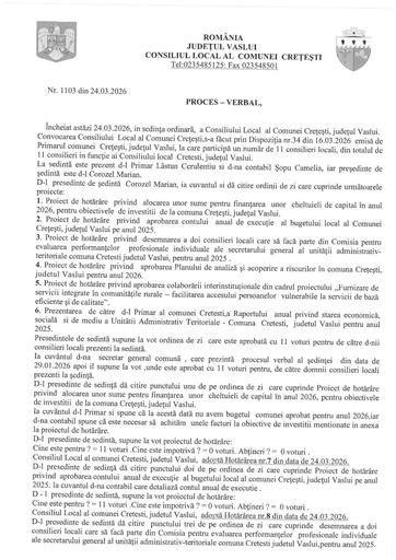 Proces  verbal sedinta ordinara luna martie 2026