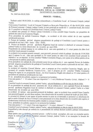 Proces verbal sedinta extraordinara luna Mai 2026