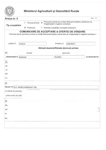 Comunicare de acceptare  a ofertei de vanzare