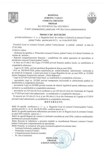 Proiect de hotarare aprobare rectificarea I a  Buget local