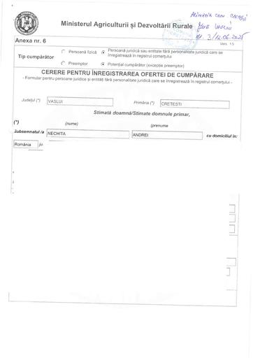Cerere de afisare oferta teren Nechita Andrei