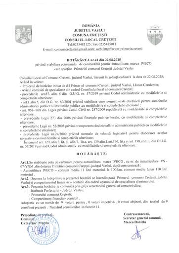 HCL nr  41  2025 stabilire ota de carburant autoturism IVECO