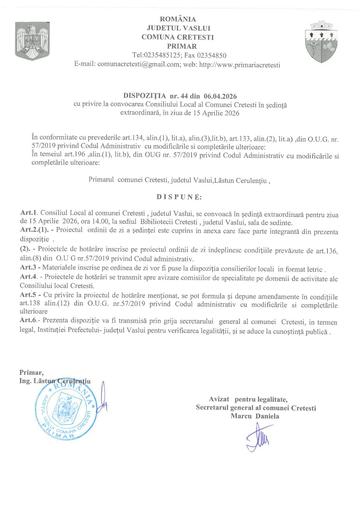 Dispozitia nr  44 privind convocare CL in sednta luna aprilie