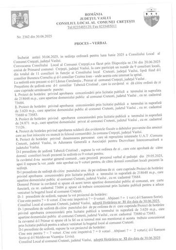 Proces verbal sedinta Consiliu local luna iunie 2025